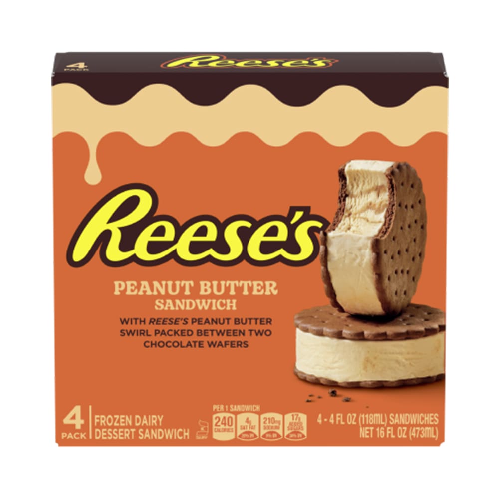 box of reeses peanut butter frozen dairy dessert sandwiches