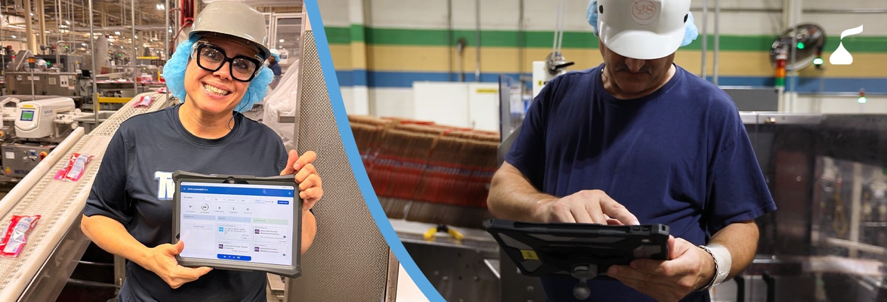 Hershey's team members working on tablets