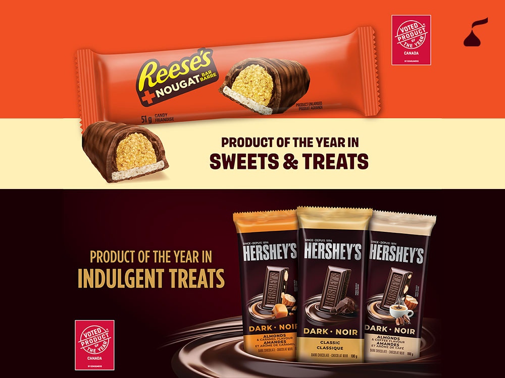 Reese’s + Nougat named Product of the Year in Sweets & Treats and Hershey’s Dark bars named Product of the Year in Indulgent Treats