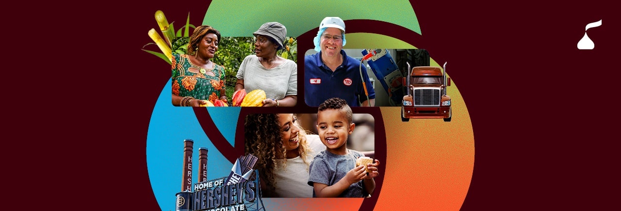 Hershey team members and people enjoying Hershey's products