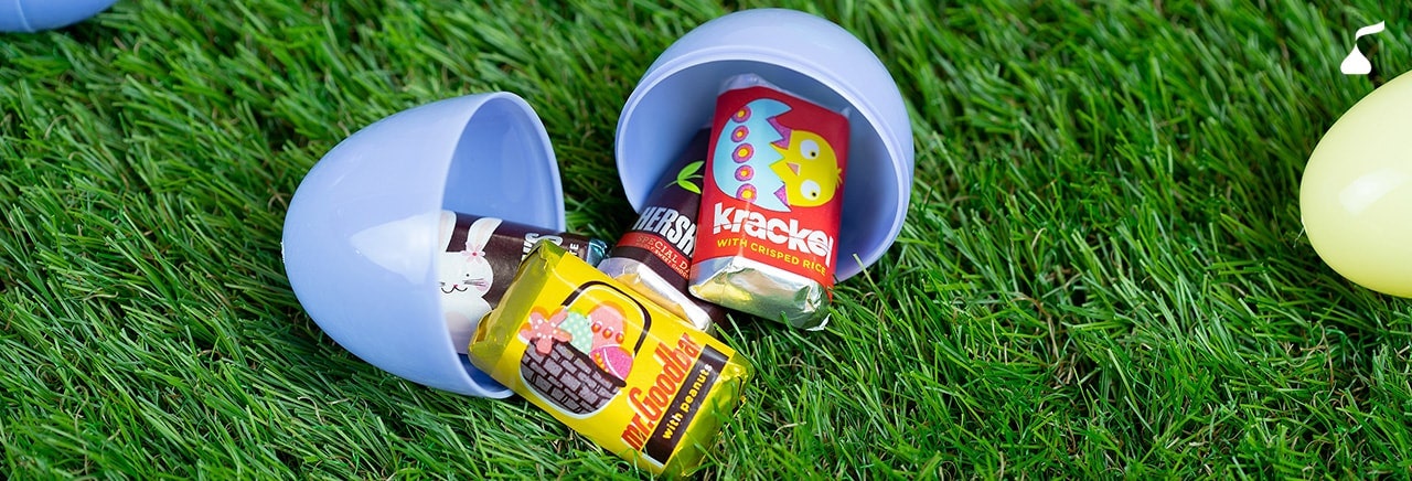 Hershey's candy inside a plastic egg