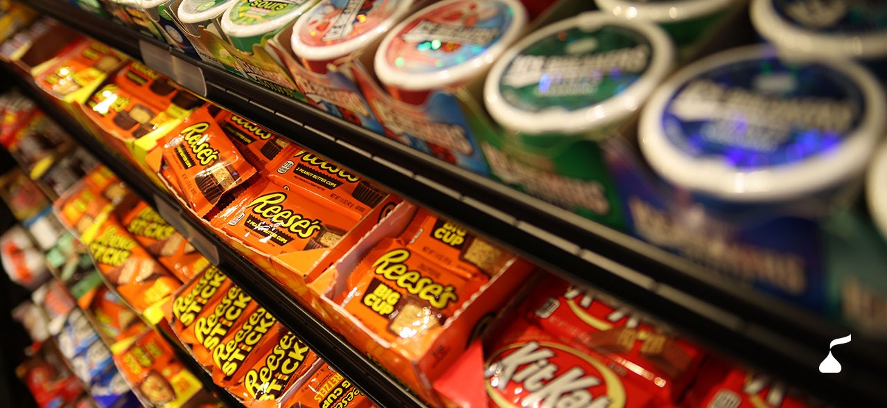 Closeup of Hershey's products on a shelf