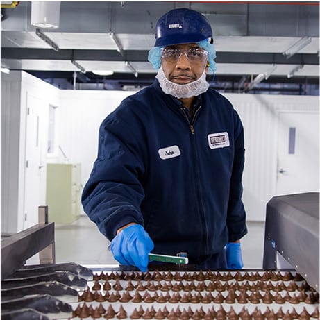 Person inspecing Hershey's products