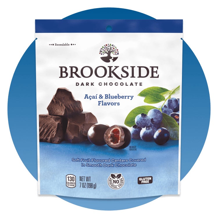 bag of brookside dark chocolate acai and blueberry flavors candy