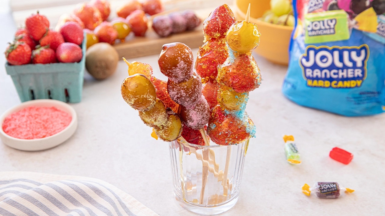 jolly rancher tanghulu in glass cup